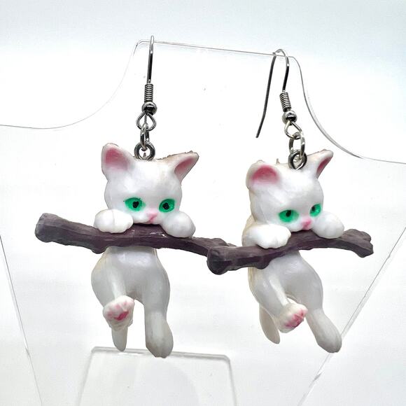 Handmade Jewelry - Hanging Cat Earrings - Kitten Earrings - Animal Earrings - Cute Accessories
